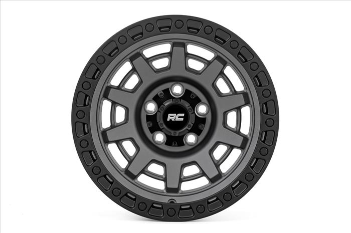 85 Series Wheel One-Piece Gunmetal Gray/Black 15x8 5x5.5 -19mm Rough Country