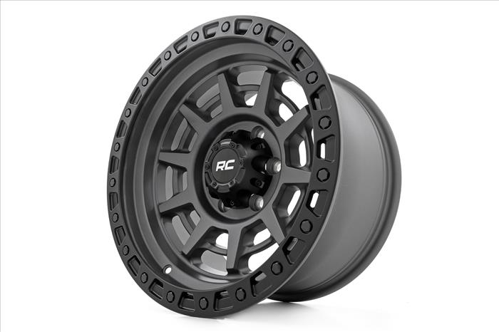85 Series Wheel Simulated Beadlock Gunmetal Gray/Black 17x9 5x4.5 -12mm Rough Country