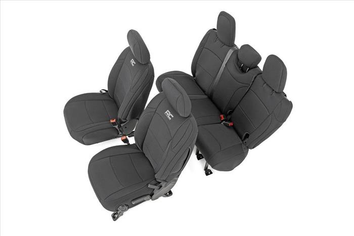 Jeep Neoprene Seat Cover Set Black 18-20 Wrangler JL Unlimited w/Rear Center Armrest Rough Country