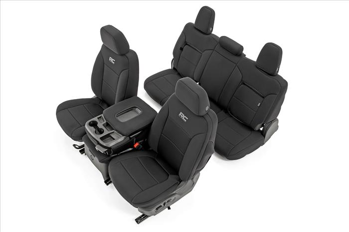 GM Neoprene Seat Covers Front and Rear w/ Back Storage Black 19-21 Chevrolet Silverado 1500 Rough Country