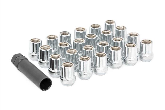 M14x2.0 Wheel Installation Kit w/Lug Nuts and Socket Key Chrome Open End 24-Count Rough Country