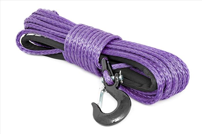 Synthetic Rope 85 Feet Rated Up to 16000 Lbs 3/8 Inch Includes Clevis Hook and Protective Sleeve Purple Rough Country