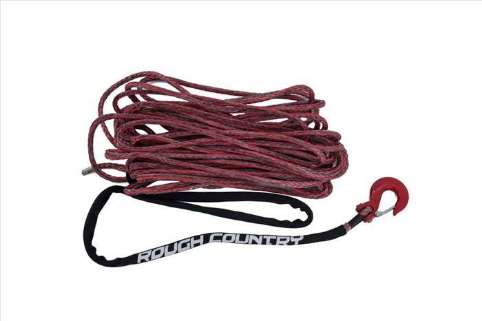 Synthetic Rope 85 Feet Rated Up to 16000 Lbs 3/8 Inch Includes Clevis Hook and Protective Sleeve Red/Grey Combo Rough Country
