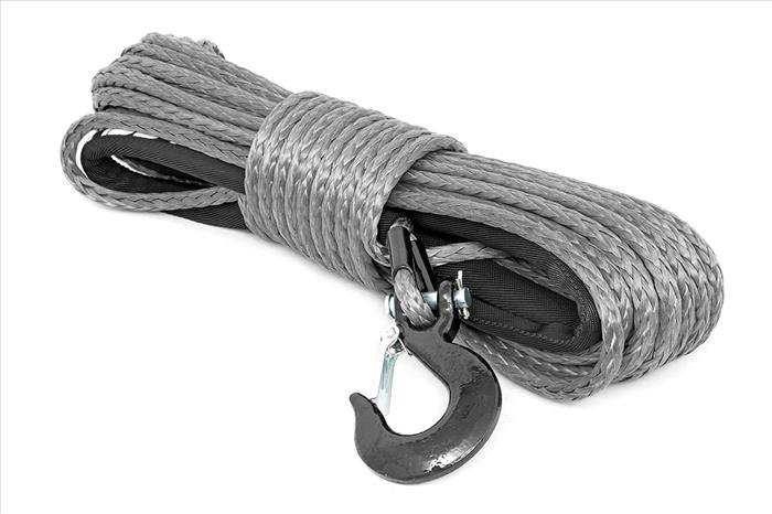 Synthetic Rope 85 Feet Rated Up to 16000 Lbs 3/8 Inch Includes Clevis Hook and Protective Sleeve Grey Rough Country