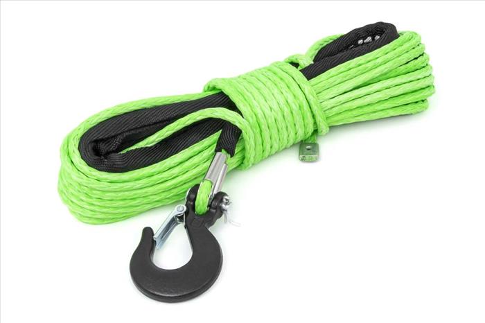 1/4 Inch Synthetic Rope 85 Feet Rated Up to 16000 Lbs 3/8 Inch Includes Clevis Hook and Protective Sleeve UTV ATV Green Rough Country