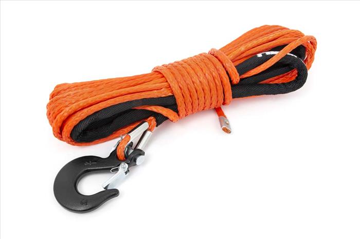 1/4 Inch Synthetic Rope 85 Feet Rated Up to 16000 Lbs 3/8 Inch Includes Clevis Hook and Protective Sleeve UTV ATV Orange Rough Country