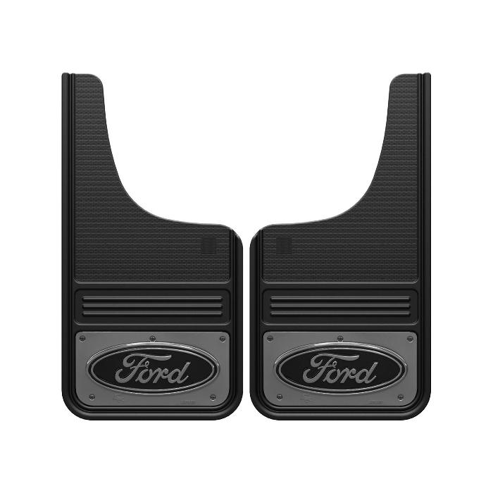 Splash Guards - Gatorback by Truck Hardware, Front Pair, Gunmetal Ford Oval w/Black Decal F-Series 