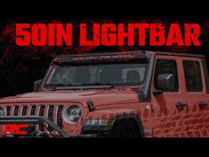 Jeep 50-Inch Straight LED Light Bar Upper Windshield Kit w/ Single-Row Black Series LED 2020 Gladiator JT 18-20 Wrangler JL Rough Country