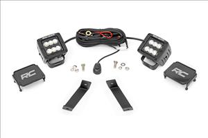 LED Light Kit Ditch Mount 2 Inch Black Pair Flood Jeep KL 14-21 Rough Country