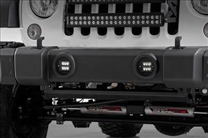 LED Light Kit Fog Mount 2 Inch Black Pair Jeep Wrangler JK/Wrangler Unlimited (10-18) Rough Country