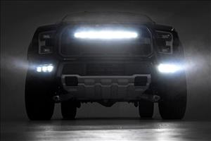 LED Light Kit Fog Mount Triple 2 Inch Black Pair White DRL Ford Raptor (17-20) Rough Country