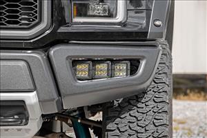 Ford Triple LED Fog Light Kit Black Series w/Amber DRL 17-19 F-150 Raptor Rough Country