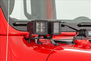 LED Light Kit Quad Cowl Mount 2 Inch Black White DRL Jeep Gladiator JT/Wrangler JL (18-26) Rough Country