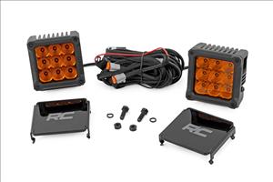 4 Inch LED Amber Light Pods Square Amber DRL Pair Rough Country