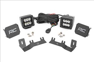 LED Ditch Light Kit 2in Black Pair Spot Silverado/Sierra 1500 (14-18 & Classic) Rough Country