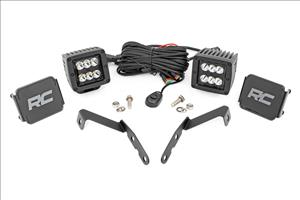 LED Light Kit Ditch Mount 2 Inch Black Pair Spot Chevy 1500 & Silverado/Sierra 2500HD/3500HD (07-14) Rough Country