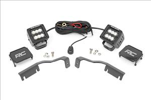 LED Light Kit Ditch Mount 2 Inch Black Pair Flood Nissan Frontier (22-26) Rough Country