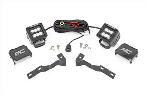 LED Light Kit Ditch Mount 2 Inch Black Pair Flood Toyota Tacoma (16-23) Rough Country