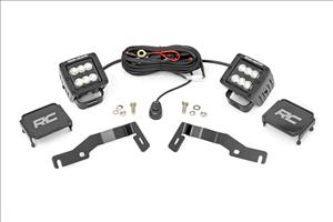 LED Light Kit Ditch Mount 2 Inch Black Pair Flood Toyota Tacoma (24-26) Rough Country