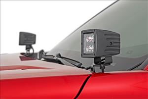 LED Light Kit Ditch Mount 2 Inch Black Pair Flood Toyota Tacoma (24-26) Rough Country