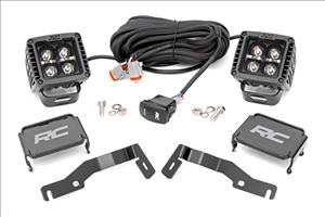 LED Light Kit Ditch Mount 2 Inch Black Pair White DRL Toyota Tacoma (24-26) Rough Country