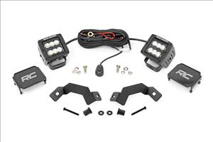 LED Light Kit Ditch Mount 2 Inch Black Pair Flood Toyota Land Cruiser (24-26) Rough Country
