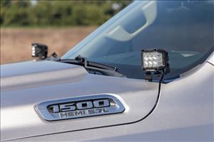 LED Light Kit Ditch Mount 2 Inch Black Pair Amber DRL Ram 1500 (19-26) Rough Country