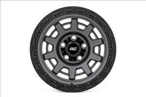 85 Series Wheel One-Piece Gunmetal Gray/Black 15x8 5x4.5 -19mm Rough Country