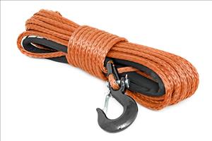 Synthetic Rope 85 Feet Rated Up to 16000 Lbs 3/8 Inch Includes Clevis Hook and Protective Sleeve Orange Rough Country
