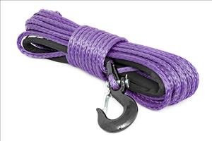 Synthetic Rope 85 Feet Rated Up to 16000 Lbs 3/8 Inch Includes Clevis Hook and Protective Sleeve Purple Rough Country