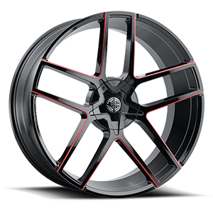 No64 5 Gloss Black Red Milled Spokes
