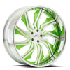 5 LUG CHOPPER BRUSHED FACE W/ GREEN ACCENTS AND CHROME LIP